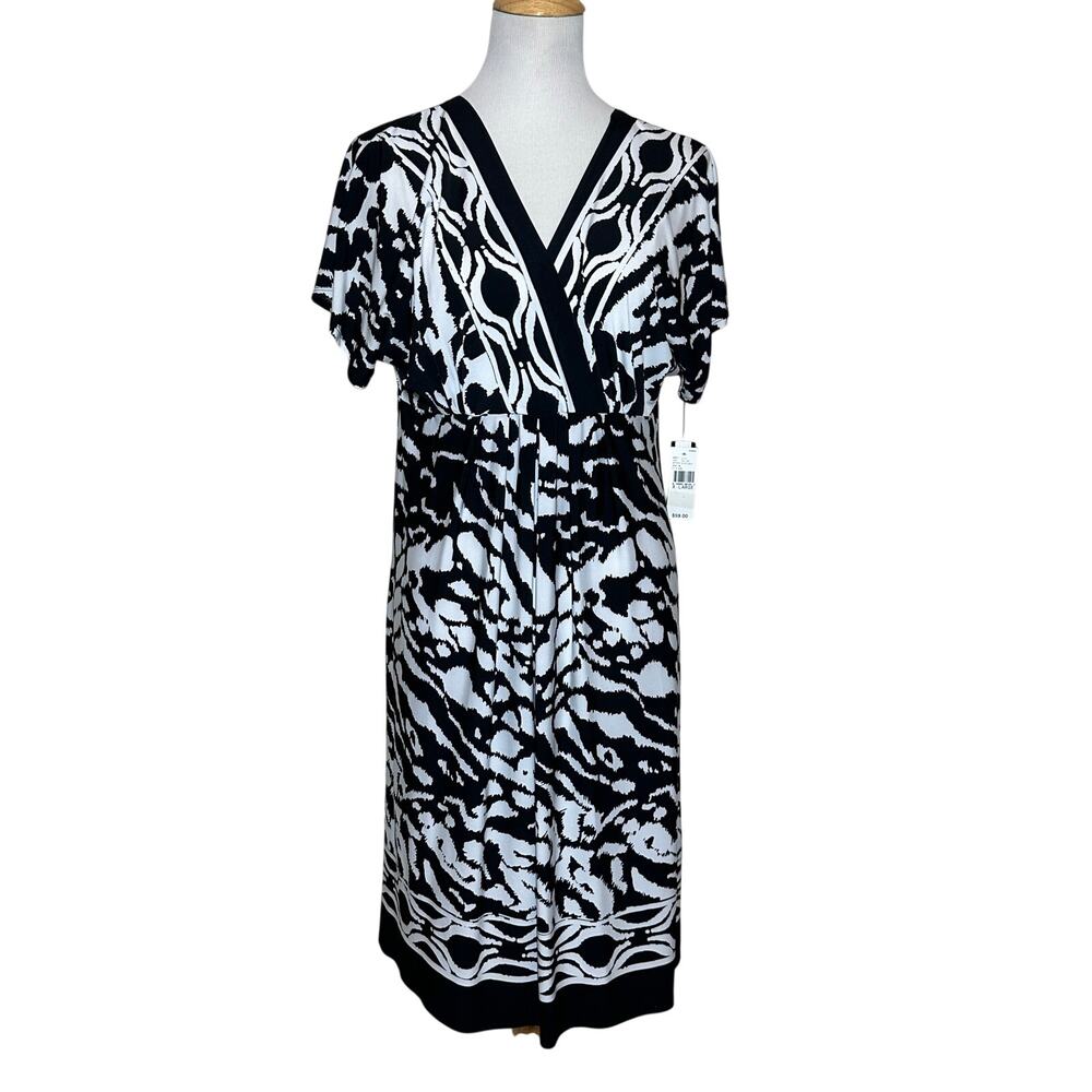 AB Studio Black and White Geometric Print Dress Sz XL NWT